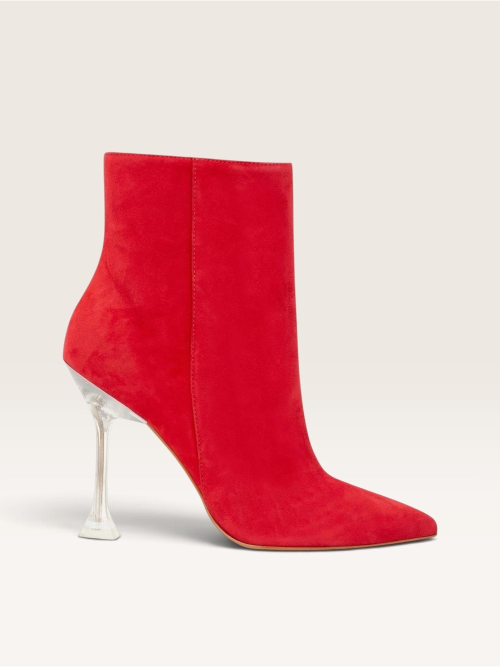 Nine West Red Suede Pointed-Toe Ankle Booties with Clear Stiletto Heel
